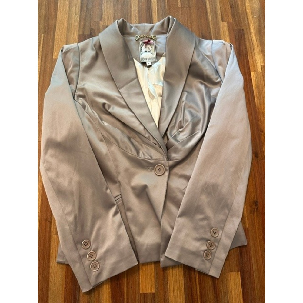 Yoana Baraschi Taupe Satin Single Button Shawl Collar Blazer Jacket Womens 6